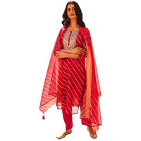 ANNI DESIGNER Women's Cotton Blend Printed Straight Kurta and Pant with Dupatta (Doremi-Pink-NW X-Large)