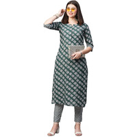 ANNI DESIGNER Women's Cotton Blend Printed Straight Kurta with Pant (Funnu Mehandi New_3XL_Mehandi_XXX-Large)