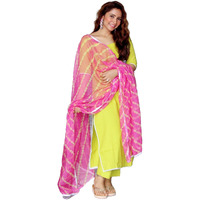 ANNI DESIGNER Women's Cotton Straight Kurta with Pant & Dupatta (KPTD-COT-10003-GREEN_XXL_Green_XX-Large)