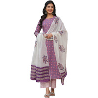 ANNI DESIGNER Women's Cotton Blend Straight Printed Kurta with Pant & Dupatta (Blockbuster Multi-NW_S_Multi_Small) Multicolour