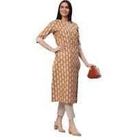 ANNI DESIGNER Women's Cotton Blend Traditional Straight Printed Kurta and Pant Set (Danapa Mustard_S_Mustard_Small)