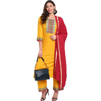 ANNI DESIGNER Women's Cotton Straight Kurta with Palazzo & Dupatta (HANI Yellow_XL_Yellow_X-Large)