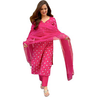 ANNI DESIGNER Women's Rayon Printed Kurta with Palazzo and Dupatta (Lohini Pink_S_Pink_Small)