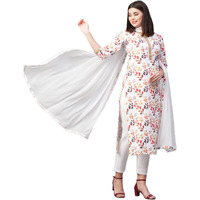 ANNI DESIGNER Women's Cotton Blend Printed Kurta and Pant with Dupatta Set (KALEPING-White_XXL_White_XX-Large)