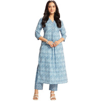 ANNI DESIGNER Women's Rayon Viscose Straight Printed Kurta with Pant (Nikalu Blue_S_Blue_Small)