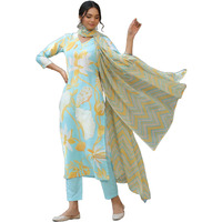 ANNI DESIGNER Women's Cotton Blend Straight Printed Kurta with Pant & Dupatta (Sohini Pista-BFD_XL_Pista_X-Large)