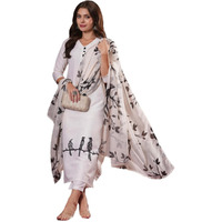ANNI DESIGNER Women's Cotton Blend Straight Printed Kurta with Pant & Dupatta (JAYACHITRA White_XXL_White_XX-Large)