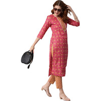 ANNI DESIGNER Women's Cotton Blend Printed Straight Kurta with Pant (Mika Pink-NwFB08_XL_Pink_X-Large)