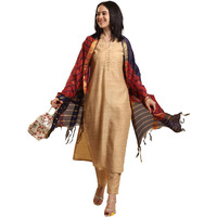 ANNI DESIGNER Women's Rayon Blend Straight Solid Kurta with Pant & Dupatta (SUCHITA Beige_M_Beige_Medium)