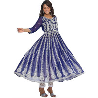 ANNI DESIGNER Women's Georgette Anarkali Chikankari Embroidered Kurta (Kari-Blue-NW_XL_Blue_X-Large)