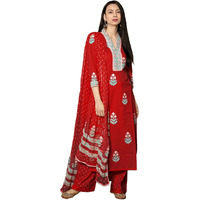 ANNI DESIGNER Women's Rayon Viscose Floral Straight Kurta with Pant & Dupatta (Belagavi Mustard_Red_XX-Large)