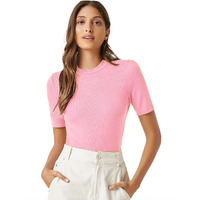 ANNI DESIGNER Women's Cotton Belnd Lycra Ribbed Solid Half Sleeve Round Neck Top (NTPR-Baby Pink_L_Baby Pink_Large)