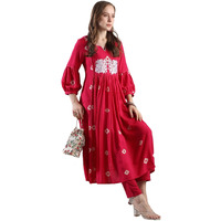 ANNI DESIGNER Women's Rayon Blend Anarkali Printed Kurta with Pant (ANVESHI PINK-VKS05_S_Pink_Small)