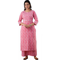 ANNI DESIGNER Women's Cotton Blend Traditional Straight Printed Kurta and Palazzo Set (Valab Pink NW_S_Pink_Small)