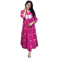 ANNI DESIGNER Women's Rayon Blend Anarkali Printed Kurta with Pant (ANVESHI PINK-VKS01_XL_Pink_X-Large)
