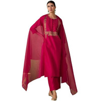 ANNI DESIGNER Women's Rayon Blend Embroidered Straight Kurta with Pant & Dupatta (Pipariya Pink_XXL_Pink_XX-Large)