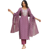 ANNI DESIGNER Women's Cotton Blend Straight Printed Kurta with Pant & Dupatta (Doremi-Wine-NW_S_Wine_Small)