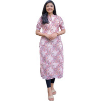 ANNI DESIGNER Women's Rayon Viscose Straight Printed Kurta (Kakulam Pink_S_Pink_Small)
