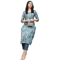 ANNI DESIGNER Women's Cotton Blend Straight Printed Kurta with Pant (Seep Blue-NW_L_Blue_Large)