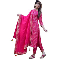 ANNI DESIGNER Women's Straight Cotton Kurta with Palazzo & Dupatta (NAVLIK-BEIGE-001_M_Beige_Medium)