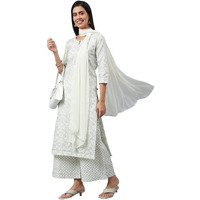 ANNI DESIGNER Women's Cotton Blend Straight Printed Kurta with Palazzo & Dupatta (Suchi Grey_XL_Grey_X-Large)