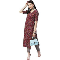 ANNI DESIGNER Women's Cotton Blend Printed Straight Kurta with Pant (SLKSW-Multi_XXL_Multi_XX-Large) Multicolour