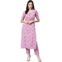 ANNI DESIGNER Women's Cotton Blend Printed Straight Kurta with Pant (MBC-Baby Pink_XL_Baby Pink_X-Large)