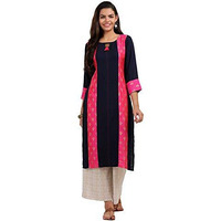 ANNI DESIGNER Women's Black Color Rayon Fancy Long Thread Work Kurti(KUR190072-XL_Black)