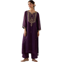 ANNI DESIGNER Women's Rayon Blend Straight Embroidered Kurta with Palazzo (Mulani Violet_L_Violet_Large)