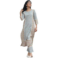 ANNI DESIGNER Women's Cotton Blend Printed Straight Kurta with Pant (RCB-See-Green_M_See Green_Medium)