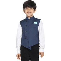 VASTRAMAY JBN Creation Boys' Navy Blue Cotton Blend Nehru Jacket_VASBJ054BU_32