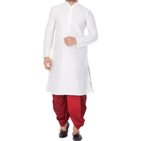 VASTRAMAY Men Cotton Silk Kurta and Dhoti Pant Set (White_VASMKWH001nDTMA_42)