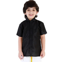 JBN Creation Boys' Black Silk Blend Ethnic Shirt | Effortless Style for Everyday Comfort | Modern Designs, Quality Fabrics, and Contemporary Fit for a Relaxed and Trendy