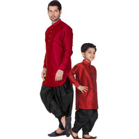 VASTRAMAY Cotton Silk Solid Regular Kurta Set (VASBBUK001MAnCDBL_42/14_Maroon_Man Boy-(6-12 Months))