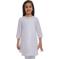 VASTRAMAY Girls' White Cotton Cambric Kurta  Republic Day Special Ethnic Wear, Festive Outfit for Girls