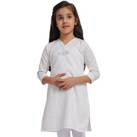VASTRAMAY Girls' White Jacquard Cotton Kurta - Republic Day Special, Festive Ethnic Wear