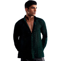 VASTRAMAY Men's Green Georgette Ethnic Shirt_VASMSH209GN_36