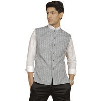 VASTRAMAY Men's Cotton Kurta I Self Design Jacket Regular Nehru Jacket I Fastive Party Wedding Neharu Jackets_VASMJ296GY_40