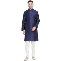 VASTRAMAY Men's Navy Blue Cotton Silk Blend Kurta and Pyjama Set_VASMKNB001nPCR_38