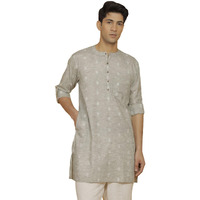 VASTRAMAY Men's Cotton Kurta for Men I Solid Self Design Knee Length Straight Regular Kurta I Casual Party Festive Wedding Dressing Style_VASMK295GN_40 Green