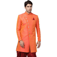 VASTRAMAY Men's Orange Silk Blend Sherwani Only Top_VASMIW005OR_42