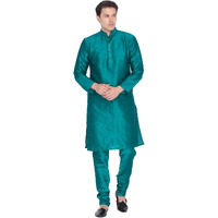 VASTRAMAY Men Cotton Kurta and Pyjama Set Ethnicwear (VASMKGN001nPGN_44 Colour: Green Size: 44)