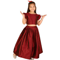 VASTRAMAY Girls' Maroon Lehenga Set - Handcrafted Sleeveless Crop Top and Flowy Skirt Set - Stylish and Comfortable Ethnic Wear