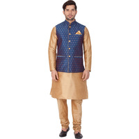 VASTRAMAY Men Cotton Silk Kurta Modi Jacket and Pyjama Set (Rose Gold_VASMJ009BUnKRG001nPRG_42)