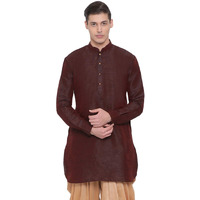 VASTRAMAY Men's Burgandy Silk Blend Mid Length Kurta_VASMUK001WN_38