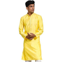 VASTRAMAY Men's Yellow Blend Kurta I Jacquard Embroidery Knee Length Kurta I Fastive Party Wedding Traditions Kurta_VASMK278YW_38
