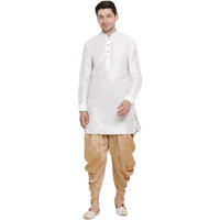 VASTRAMAY Men's White Cotton Silk Blend Kurta and Dhoti Pant Set_VASMUK001WHnCDRG_38