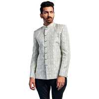 VASTRAMAY Men's Grey - Jodhpuri - Silk Blend Jacquard Jodhpuri
