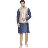 VASTRAMAY Men's Royal Blue Cotton Silk Blend Kurta, Ethnic Jacket and Pyjama Set_VASMJ024RGnMK023BUnPRG_44