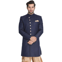 VASTRAMAY Men's Navy Blue Silk Blend Sherwani Only Top_VASMIW001NB_40